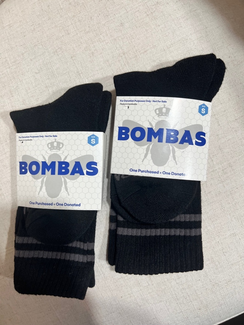 Bombas Black Crew Socks with Gray Stripes Woman’s Small Lot of 2 pairs